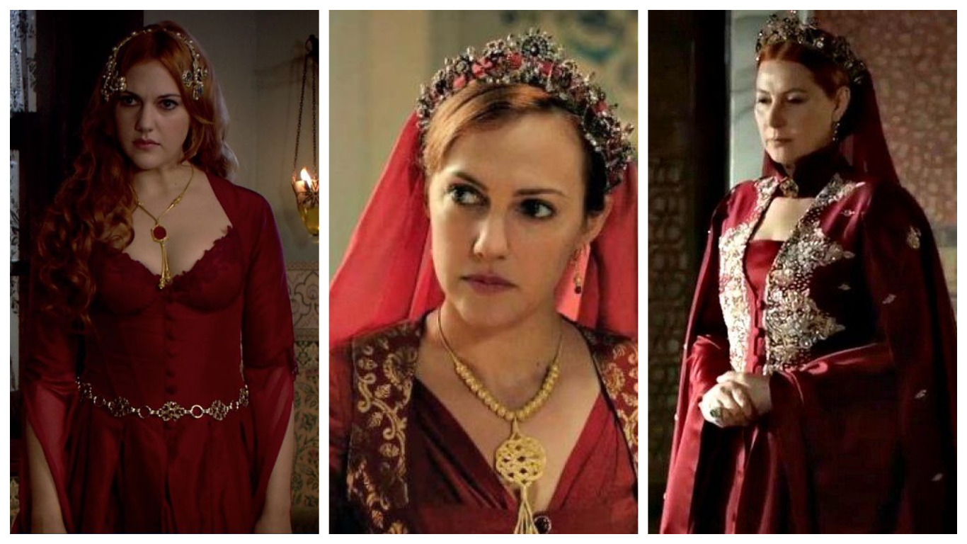хюррем султан в красном платье в юности и зрелые годы