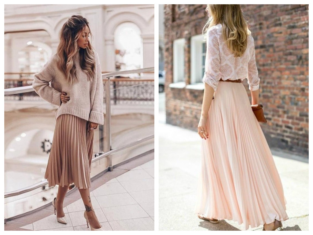 плиссированная юбка пудрового цвета, мода и стиль 2020, сезон весна лето (1)